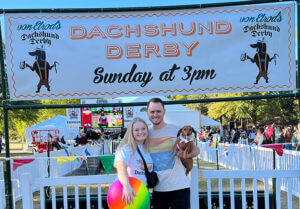 Evelyn, Dylan, and Mister at the Dachshund Derby